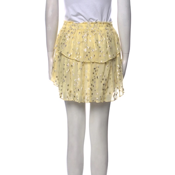 LOVE SHACK FANCY Metallic Gold STARS Yellow Silk Ruffle Mini Skirt SIZE XS - Picture 3 of 4